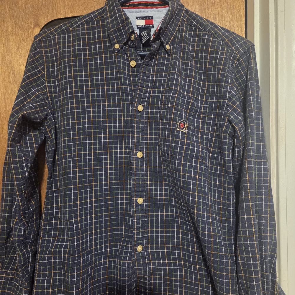 Tommy Hilfiger Navy and Yellow Plaid Shirt